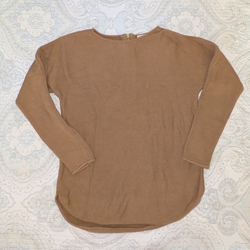 MICHAEL MICHAEL KORS Camel Oversized Knit Sweater with Gold Zipper Detail Sz. S
